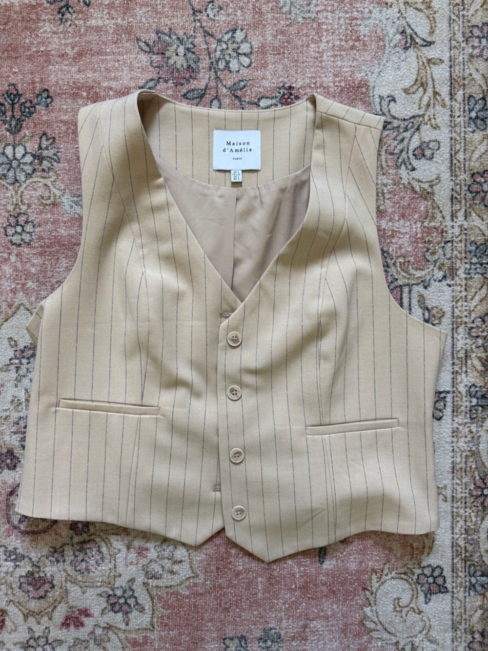 Maison d'Amelie Beige Pinstripe Vest